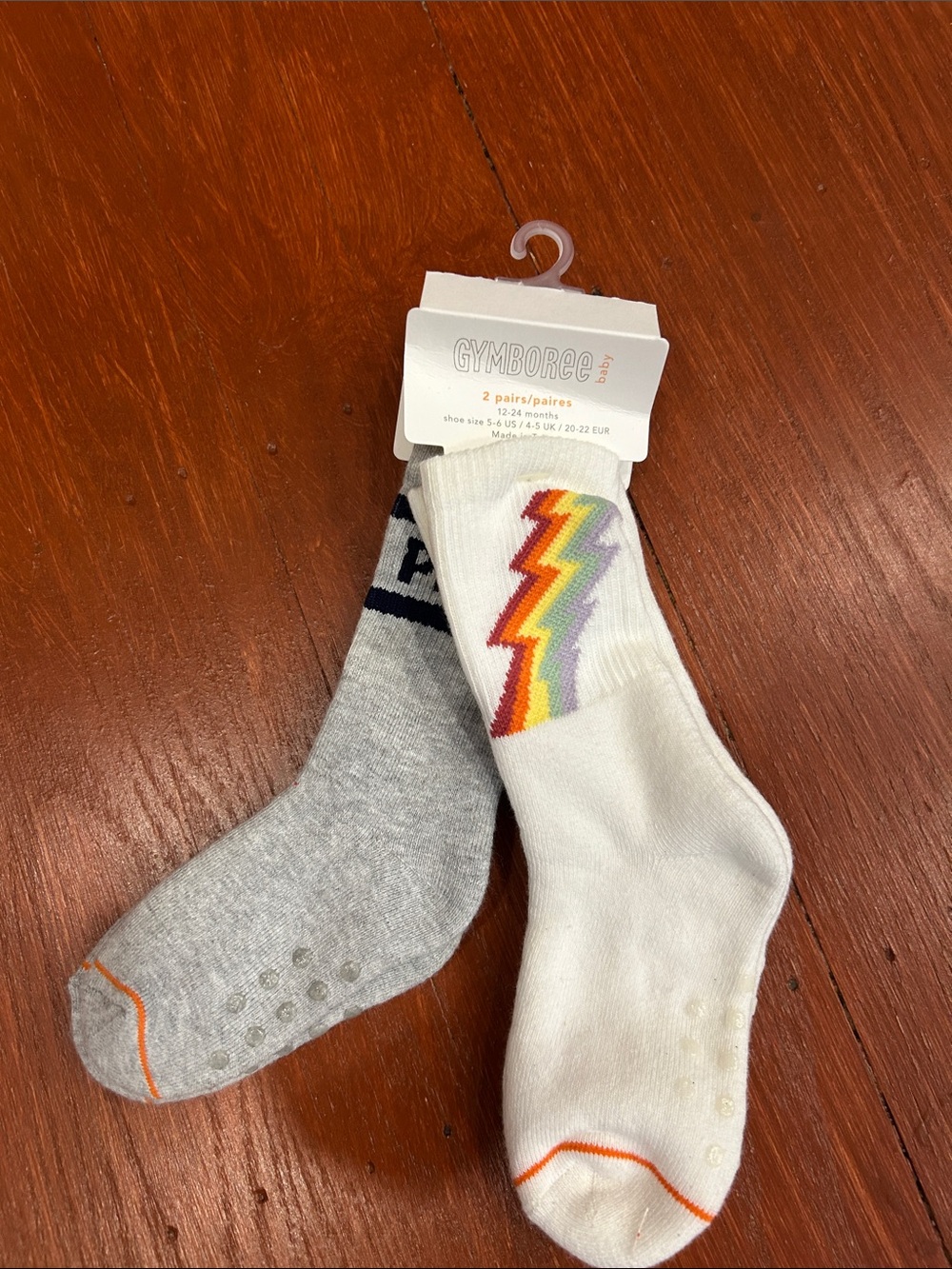 Gymboree Kids' Crew Socks - White & Gray with Rainbow Lightning